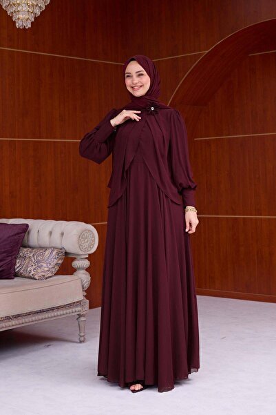 Hülya Keser Lavin Şifon Abiye - Bordo