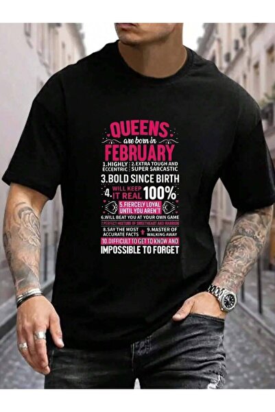 9TAY 100% Cotton Queens Are Born In February Birthday Gifts Men's Black Vacat...