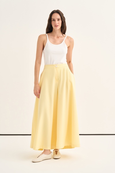 EBU Prive Women's Draped Flared Trouser Skirt Yellow