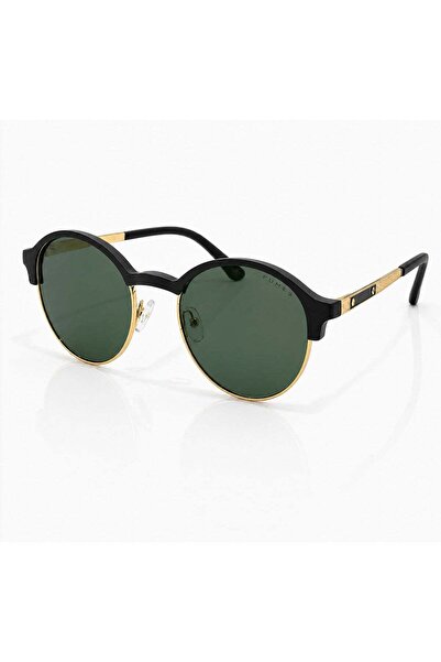 Fumes Classic Round Polarized Sunglasses for Men & Women, Black & Gold Frame ...