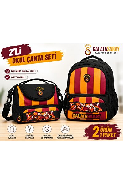 Galatasaray Lisanslı 4 Bölmeli Okul Çantası 26568+ Beslenme Çantası 26570