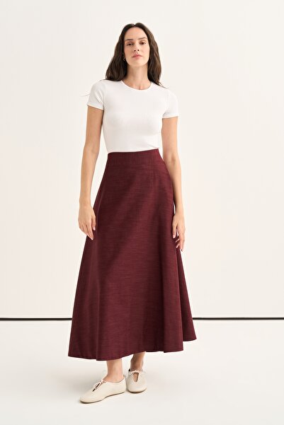 EBU Prive Women's Side Pleated Jean Skirt Burgundy