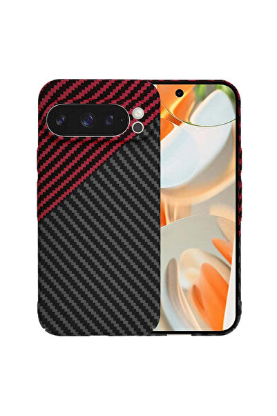 Techsuit Husă pentru Google Pixel 9 Pro, Carcasă din fibră de carbon, roșu în...