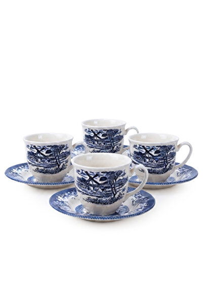 Claytan Earthenware Classic Blue Windmill Countryside Tea Cup & Saucer Set, 2...