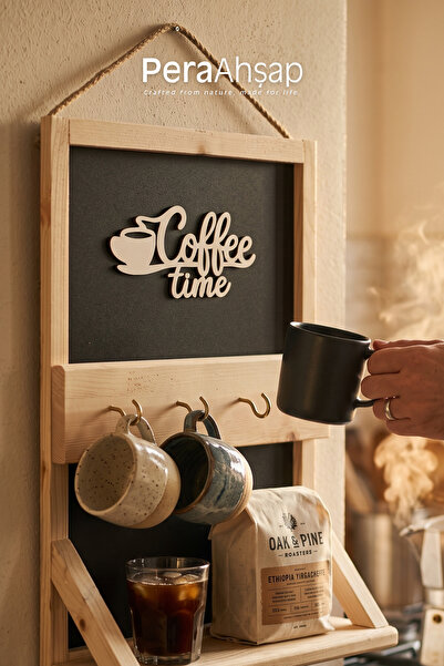 PeraWooden Pera Wooden Blanc Coffee Black Kahve Köşesi Raflı Kupa Askılığı Ah...