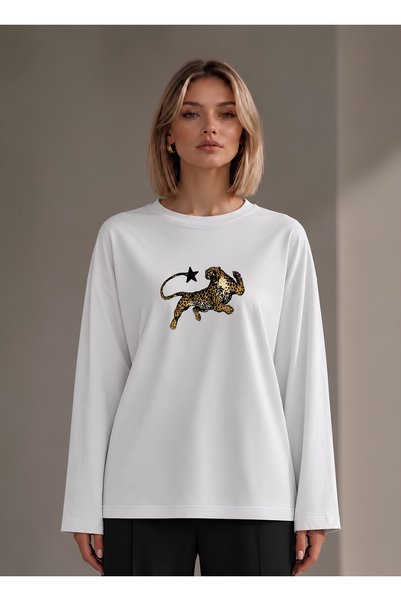 Grafftee Clothing تي شيرت Suerte Leopard مطبوع عليه شكل الفهد باللون الأبيض و...