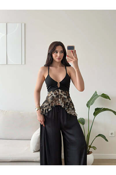 Zoom Butik Sırt Çapraz Fırfırlı Bluz - LEOPAR