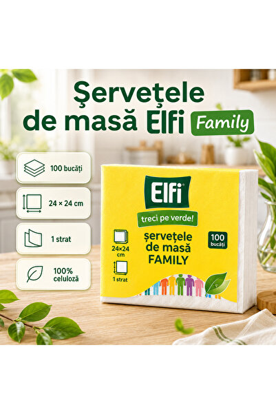 Elfi Șervețele de masă Family, 100 bucăți, 24 x 24 cm, 1 strat