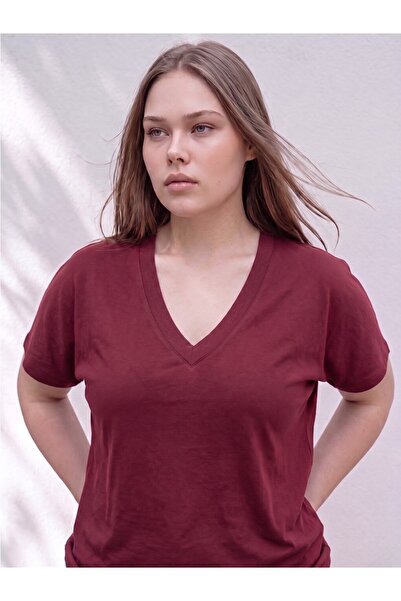 LC Waikiki Red V-Neck Cotton Women's T-Shirt