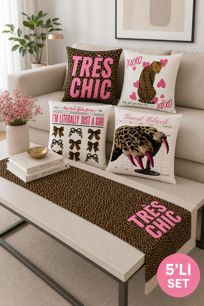 stellahomes Très Chic Leopard Patterned Pink 5-Piece Decorative Set with 4 Th...
