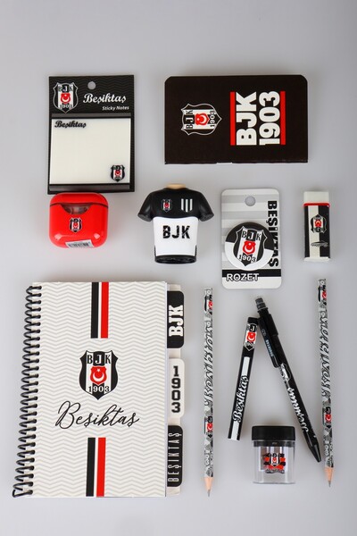 Beşiktaş X Dekomus Licensed 12 Piece Stationery Set Agenda, Post-It, Badge, P...