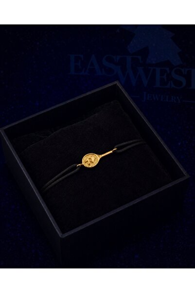 EAST&WEST 925 Ayar Gümüş Tenis Raket İp Bileklik Gold - Siyah