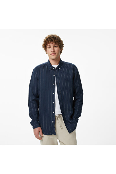 Nautica Erkek Lacivert Regular Fit Çizgili Gömlek