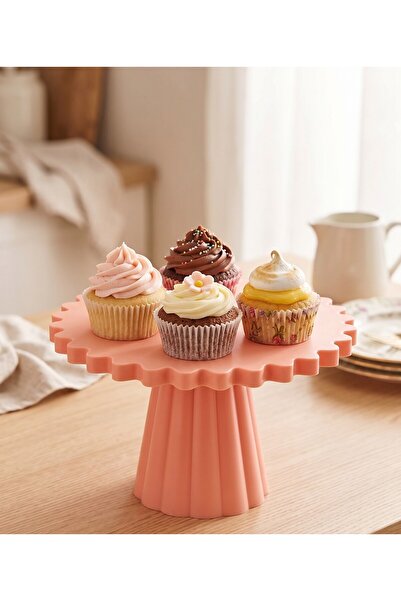 The Lucky Store Pembe Cupcake ve Tatlı Sunum Tepsisi | Modern Yivli Kek Standı