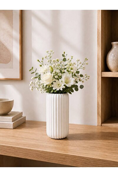 Yumuk Shop Terra Linea Matte Look Ceramic Vase Nordic Modern Bohemian Decorat...