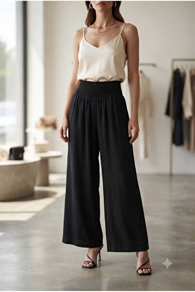 WOHOME High Waist Elastic Wide Leg Viscose Trousers