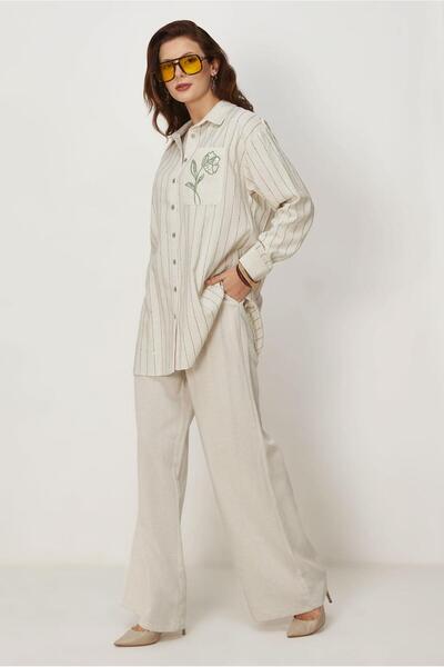 Alvina Pul Detailled Linen Pants Suit 46709