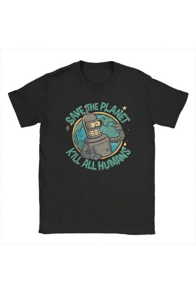 9JY تي شيرت Save The Planet Kill All Humans Futurama للرجال والنساء، تي شيرت صيفي مطبوع عليه رسومات، ملابس