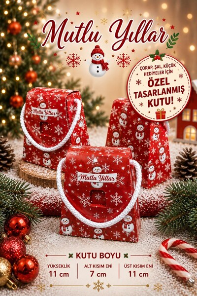 Emtory Home Beyaz İpli Kartanesi ve Kardan Adam'lı Hediye Kutusu - Yılbaşı He...