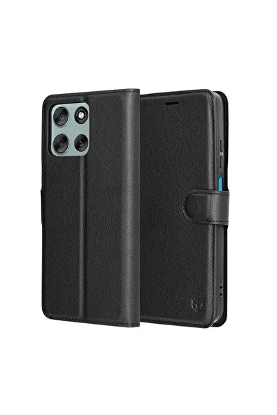 Techsuit Husă pentru Motorola Moto G56, tip portofel din piele, negru - negru
