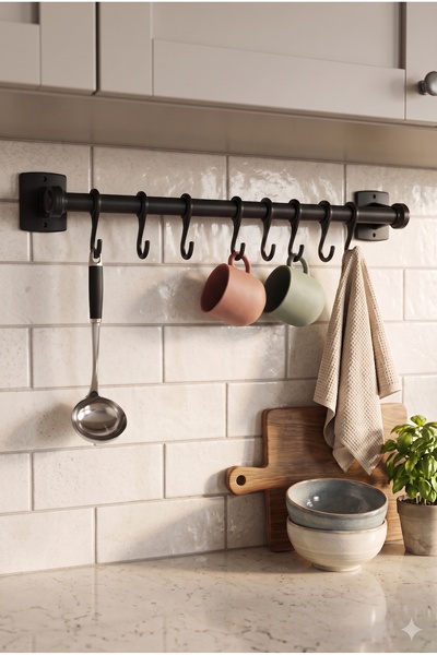 Kitchen Life Paslanmaz Çelik 8 Kancalı Metal Kaşıklık,Kepçelik Mutfak Düzenle...