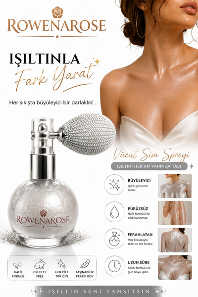 ROWENAROSE Yüz Ve Vucut Simi Işıltılı Pudra Spray Basmalı Sprey (SHİMMER POWD...