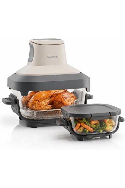 DOMESTICA Glass Air Fryer Healthy Oil Free Cooker 1550W Bake Grill Roast Rehe...