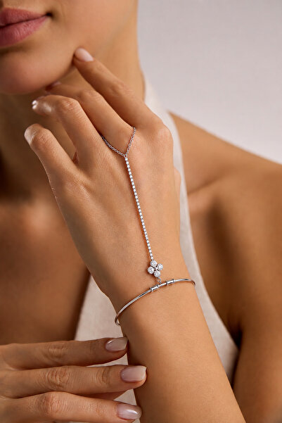 FIERA JEWELRY Silver Color Zircon Stone Waterway Detailed Steel Shahmeran Bra...