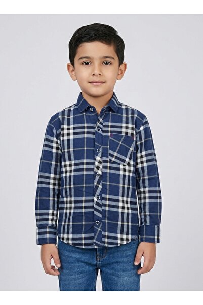 Babyqlo Boys Navy Checkered Casual Cotton Shirt