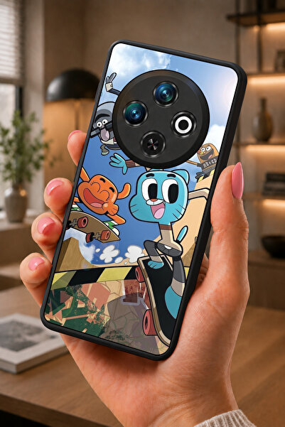 TECNO Spark 30C Uyumlu Çizgi Film Karakteri Tasarımlı Glossy Mat Siyah Siliko...