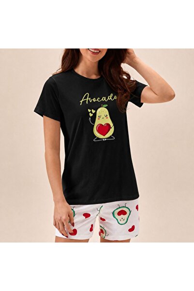 3S MODA Women's Basic Avocado Digital Printed T-Shirt