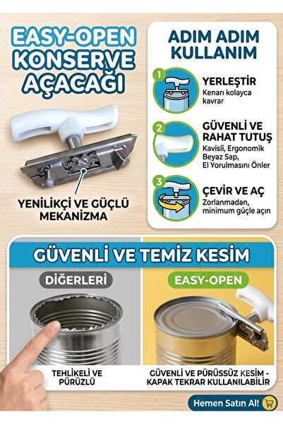 segyhome Open Ergonomik Konserve Açacağı - Güvenli ve Pürüzsüz Kesim Pratik M...