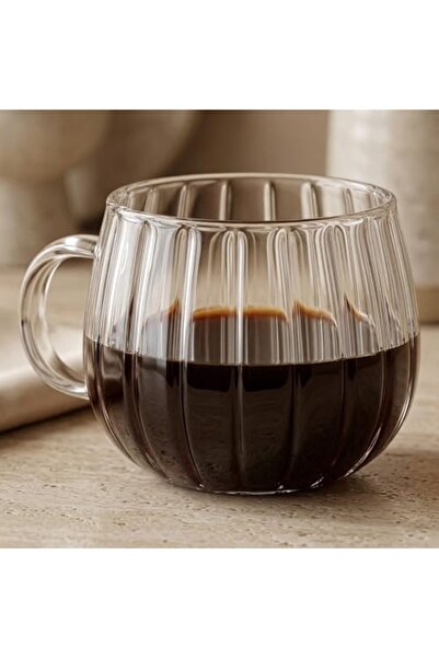 Yıldızan Striped Borosilicate Glass Cup, 350 ml Large Capacity, Heat Resistan...