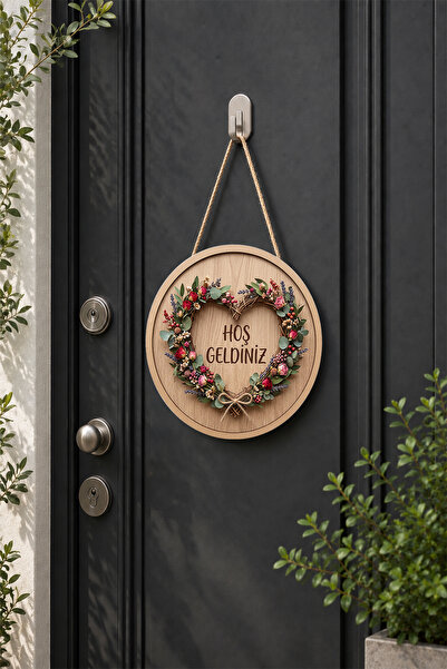 Lucena Heart Flower Patterned Wooden Door Ornament with Welcome Writing Mdf W...