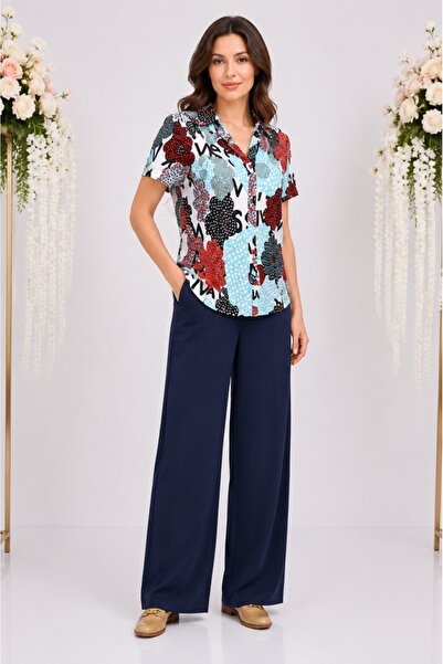 OEM Pantalon usor si comod, din in, nuanta bleumarin, masura mare