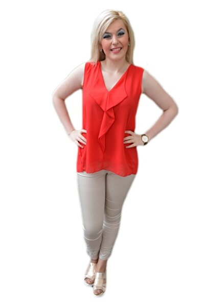 OEM Bluza eleganta, din voal combinat cu dantela, in culoare rosie