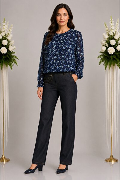 OEM Pantalon lung casual, de culoare gri, din material usor elastic