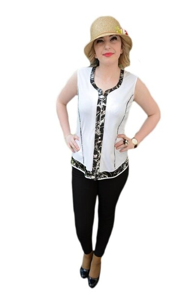 OEM Top de ocazie, de culoare alba, cu imprimeu lucios negru-auriu
