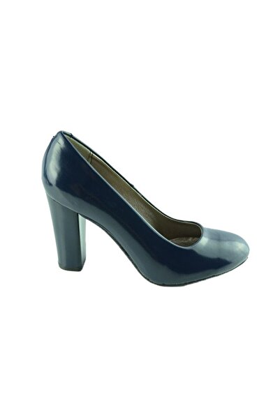 OEM Pantof de culoare bleumarin din piele lacuita cu toc inalt lat