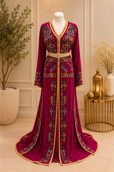 Generic Luxury embroidered kaftan - belt