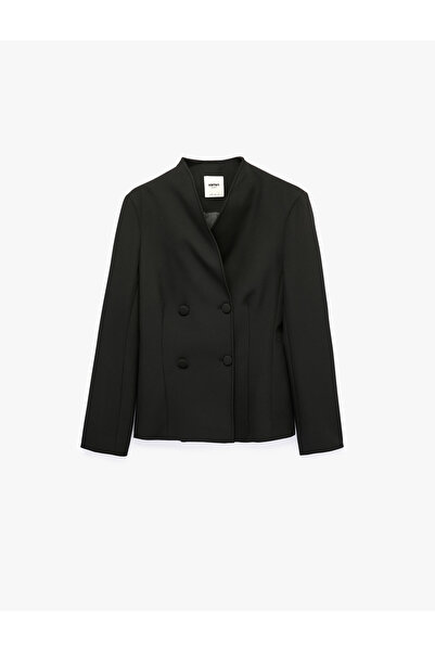 Koton Double-Breasted Lapel Blazer Jacket with Buttoned Stitching Detail