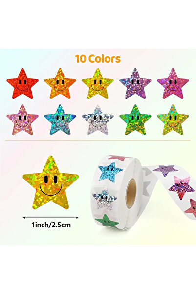Choice Clear 500 Pcs Smile Face Stickers Roll Laser Colorful Happy Face Stick...
