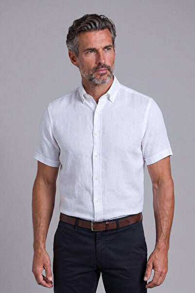 Bisse White Pasha Collar Short Sleeve Shirt
