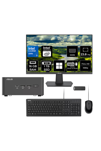 ASUS NUC 15 Pro Tall Intel Core 3-100U 16GB RAM 1TB SSD 23.8" Full HD Monitör...