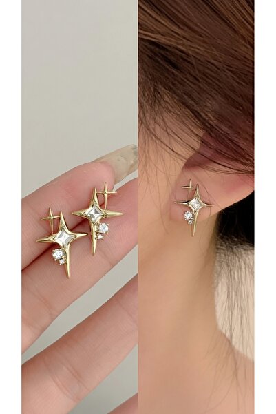 ATALYA ACCESSORY أقراط نسائية فضية اللون بتصميم نجمة القطب مرصعة بالأحجار