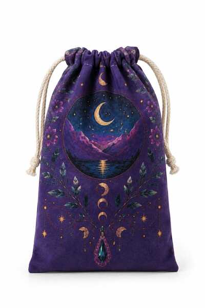 Queen Jera Night View Pouch - 12X20 cm Moon Phases Design Drawstring Bag - Gi...