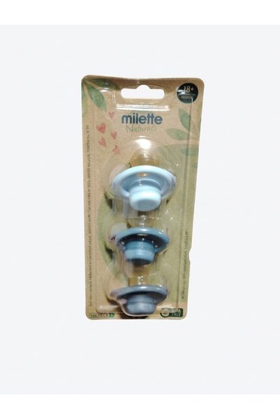 OEM Set 3 Suzete Milette Naturals din Latex , Fără BPA, 18+ Luni, Nuanțe de Albastru