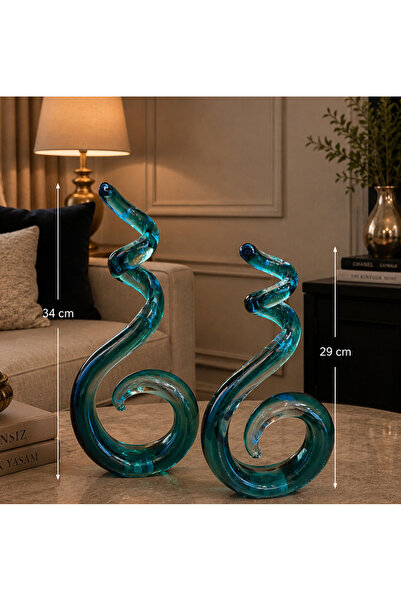 Hinora Home Sarmal Model 2Li Turkuaz Dekoratif Soyut Obje 34-29cm