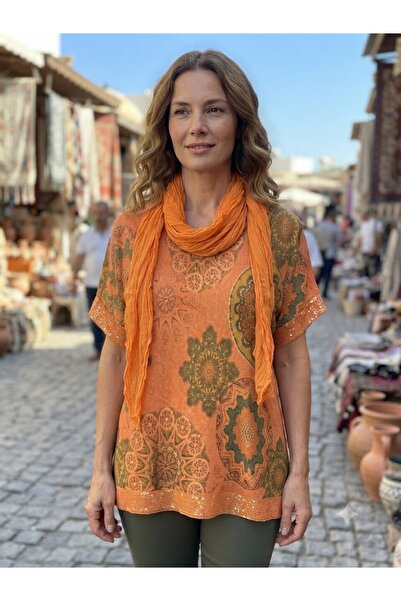 AYASOFYA OTANTIK Kadın İtalyan Mandala Desenli Kol ve Etek Ucu Pul Payet Deta...