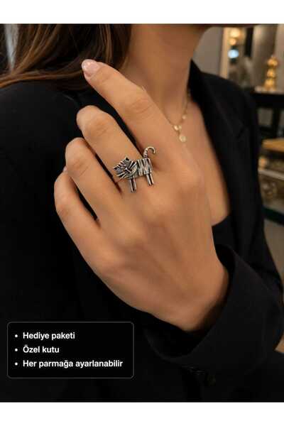 HER ŞEY NOTA www.herseynota.com خاتم نسائي قابل للتعديل على شكل قطة لطيفة، لو...